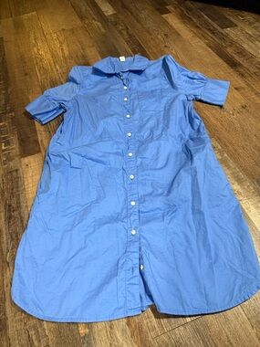 Old Navy Blue Button-Front Midi Shirt Dress